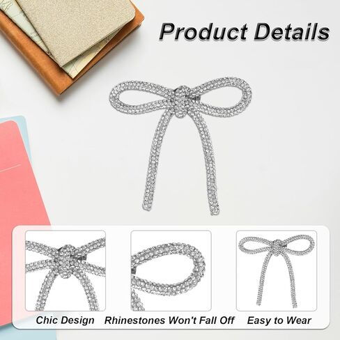 4pcs Rhinestone Bow Pin, Delicate Chic Silver-Colored Rhinestone Bow Brooch Pin for Women Hats Dress Suit Shirt Buttons in Saudi Arabia