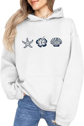 Women Hibiscus Flower Puff Print Hoodie Preppy Cute Graphic Sweatshirts Aesthetic Hoodies Hawaii Floral Pullover Top in Saudi Arabia