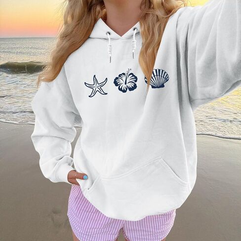 Women Hibiscus Flower Puff Print Hoodie Preppy Cute Graphic Sweatshirts Aesthetic Hoodies Hawaii Floral Pullover Top in Saudi Arabia