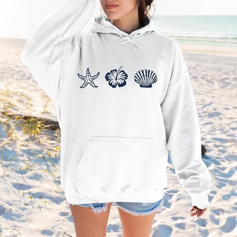 Women Hibiscus Flower Puff Print Hoodie Preppy Cute Graphic Sweatshirts Aesthetic Hoodies Hawaii Floral Pullover Top in Saudi Arabia