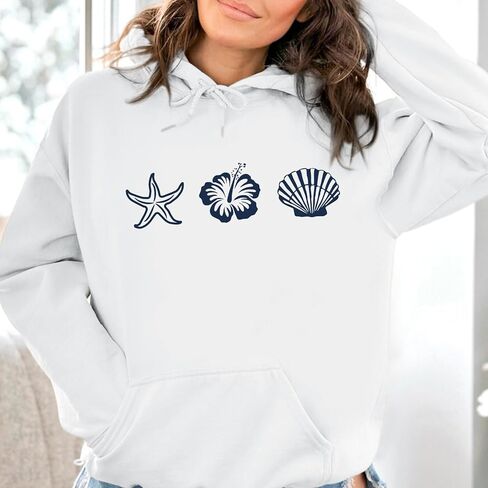 Women Hibiscus Flower Puff Print Hoodie Preppy Cute Graphic Sweatshirts Aesthetic Hoodies Hawaii Floral Pullover Top in Saudi Arabia