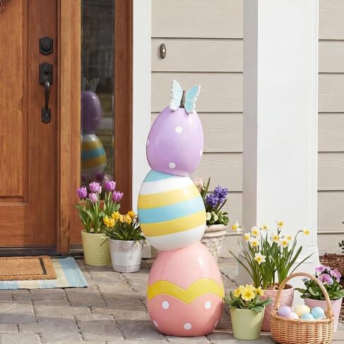 Wesiti 21.3'' Large Stacked Easter Eggs Outdoor Decorations Giant Resin Egg Figurine for Front Porch Jumbo Easter Egg for Home Kitchen Farmhouse Party Decor in Saudi Arabia
