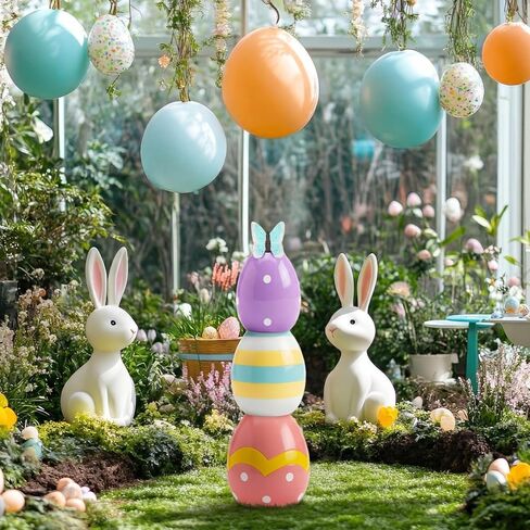 Wesiti 21.3'' Large Stacked Easter Eggs Outdoor Decorations Giant Resin Egg Figurine for Front Porch Jumbo Easter Egg for Home Kitchen Farmhouse Party Decor in Saudi Arabia