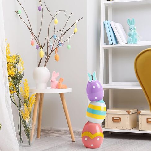 Wesiti 21.3'' Large Stacked Easter Eggs Outdoor Decorations Giant Resin Egg Figurine for Front Porch Jumbo Easter Egg for Home Kitchen Farmhouse Party Decor in Saudi Arabia