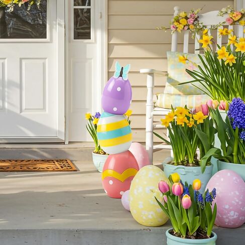 Wesiti 21.3'' Large Stacked Easter Eggs Outdoor Decorations Giant Resin Egg Figurine for Front Porch Jumbo Easter Egg for Home Kitchen Farmhouse Party Decor in Saudi Arabia