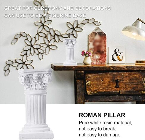 عمود Etiger الروماني، تمثال من الراتنج على شكل عمود يوناني، تمثال تمثال صغير بقاعدة مركزية، لحفلات الزفاف والحديقة المنزلية والديكور الداخلي والخارجي (أبيض) (أبيض) in Kuwait