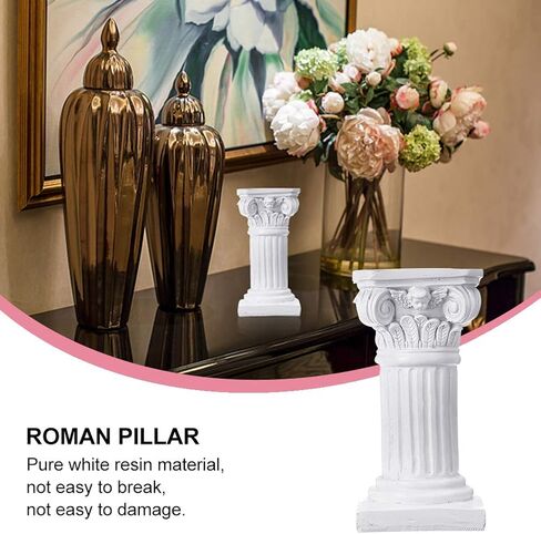 عمود Etiger الروماني، تمثال من الراتنج على شكل عمود يوناني، تمثال تمثال صغير بقاعدة مركزية، لحفلات الزفاف والحديقة المنزلية والديكور الداخلي والخارجي (أبيض) (أبيض) in Kuwait