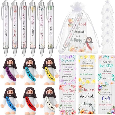 12 Set Little Jesus Figures and Christian Jesus Pens Gift Sunday Prize Religious with Prayer Cards Catholic Back to Gift for Christian in Saudi Arabia