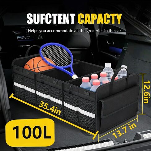 منظم وتخزين صندوق السيارة CloudDream، مساحة تخزين كبيرة قابلة للطي مقاس 35.4 بوصة مع 3 مقصورات و6 جيوب، منظم قابل للطي مقاوم للماء لسيارات الدفع الرباعي والشاحنات والشاحنات الصغيرة والسيدان وإكسسوارات السيارات in Kuwait