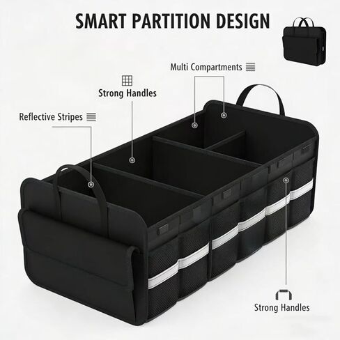 منظم وتخزين صندوق السيارة CloudDream، مساحة تخزين كبيرة قابلة للطي مقاس 35.4 بوصة مع 3 مقصورات و6 جيوب، منظم قابل للطي مقاوم للماء لسيارات الدفع الرباعي والشاحنات والشاحنات الصغيرة والسيدان وإكسسوارات السيارات in Kuwait