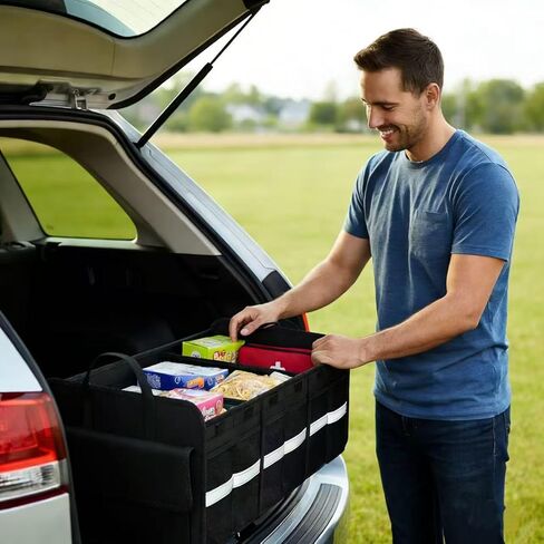 منظم وتخزين صندوق السيارة CloudDream، مساحة تخزين كبيرة قابلة للطي مقاس 35.4 بوصة مع 3 مقصورات و6 جيوب، منظم قابل للطي مقاوم للماء لسيارات الدفع الرباعي والشاحنات والشاحنات الصغيرة والسيدان وإكسسوارات السيارات in Kuwait