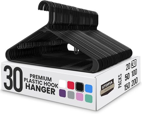 شماعات بلاستيكية من يوتوبيا هوم، 50 قطعة - شماعة ملابس مع خطافات - شماعة معطف متينة وموفرة للمساحة - شماعات بيضاء شديدة التحمل - شماعات تنورة in Kuwait