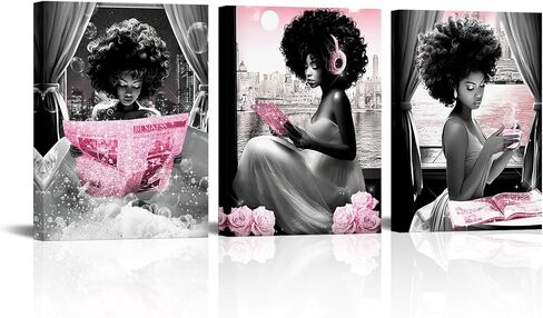 Apicoture Black Girl Wall Art Black and Pink Wall Art African American Women inspirational Picture Wall Decor for Bathroom (Pink) in Kuwait