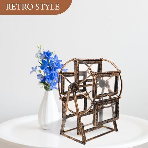 PRETYZOOM Retro Vintage Rotating 12 Photos Ferris Wheel Picture Frame, 4'' Photo Carousel Shows for DIY Spinning Valentine Home Windmill Family Décor Christmas Birthday in Saudi Arabia