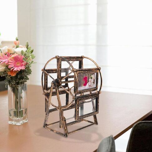 PRETYZOOM Retro Vintage Rotating 12 Photos Ferris Wheel Picture Frame, 4'' Photo Carousel Shows for DIY Spinning Valentine Home Windmill Family Décor Christmas Birthday in Saudi Arabia