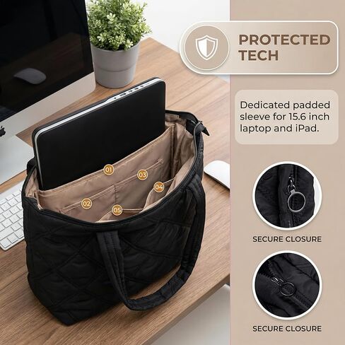 حقيبة حمل مبطنة للنساء، حقيبة حمل منتفخة خفيفة الوزن مع مقصورات حقيبة كتف للسفر والعمل وصالة الألعاب الرياضية in Kuwait