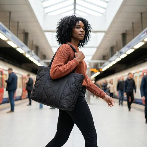 حقيبة حمل مبطنة للنساء، حقيبة حمل منتفخة خفيفة الوزن مع مقصورات حقيبة كتف للسفر والعمل وصالة الألعاب الرياضية in Kuwait