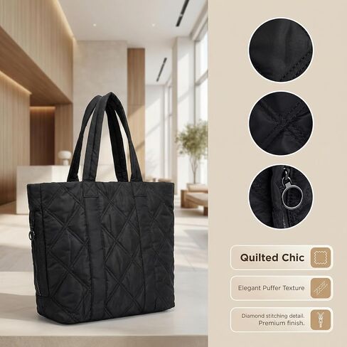 حقيبة حمل مبطنة للنساء، حقيبة حمل منتفخة خفيفة الوزن مع مقصورات حقيبة كتف للسفر والعمل وصالة الألعاب الرياضية in Kuwait