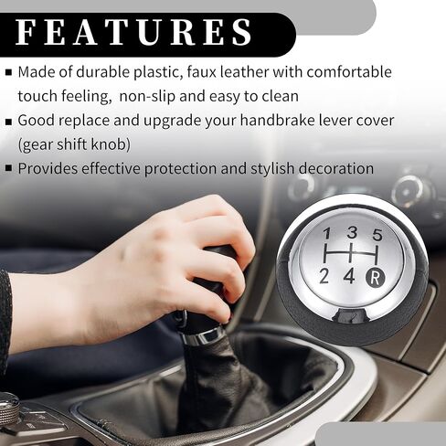 مقبض ناقل الحركة اليدوي 5 سرعات - مقبض ذراع ناقل الحركة لعلبة التروس للسيارة - لسيارة تويوتا ياريس 2005-2010 من الجلد الصناعي البلاستيكي باللون الأسود والفضي - قطعة واحدة in Kuwait