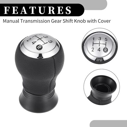 مقبض ناقل الحركة اليدوي 5 سرعات - مقبض ذراع ناقل الحركة لعلبة التروس للسيارة - لسيارة تويوتا ياريس 2005-2010 من الجلد الصناعي البلاستيكي باللون الأسود والفضي - قطعة واحدة in Kuwait