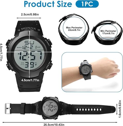 ساعة رياضية رقمية للرجال، ساعات يد مقاومة للماء مع شاشة عرض خلفية LED كبيرة ومنبه لعرض التاريخ للتدريب على السباحة والجري والأنشطة الداخلية الخارجية in Kuwait