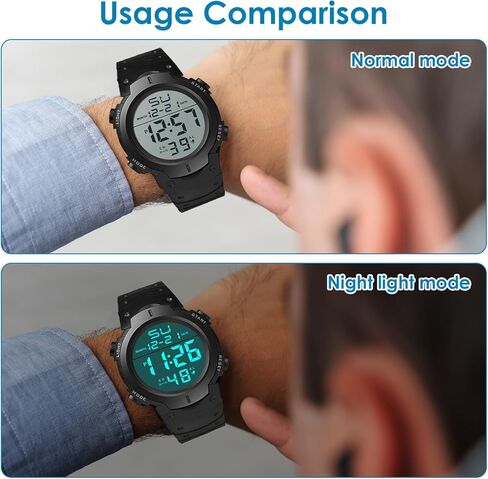 ساعة رياضية رقمية للرجال، ساعات يد مقاومة للماء مع شاشة عرض خلفية LED كبيرة ومنبه لعرض التاريخ للتدريب على السباحة والجري والأنشطة الداخلية الخارجية in Kuwait