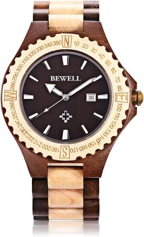 ساعة يد BEWELL ZS-W023A خشبية للرجال بحركة كوارتز خفيفة الوزن مصنوعة يدويًا بتقويم تناظري in Saudi Arabia