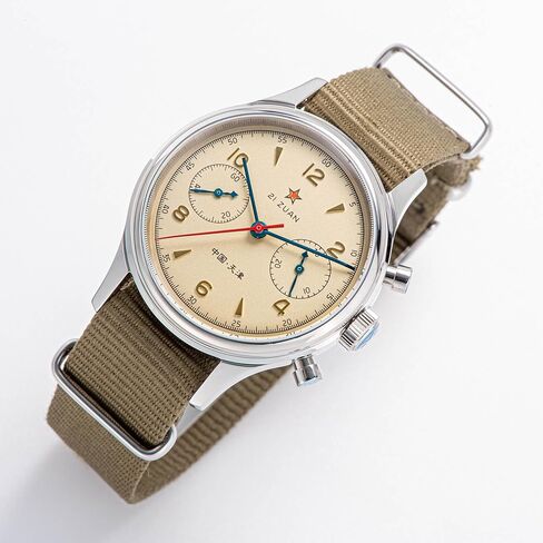 Sugess Chrono Hertiage Gold Swan Neck 38mm Seagull 1963 مع سوار نايلون أصلي، زجاج كريستال الياقوت، غطاء خلفي لحالة المعرض ST1901 ساعة ميكانيكية كرونوغراف للرجال SU1963TBNX in Kuwait