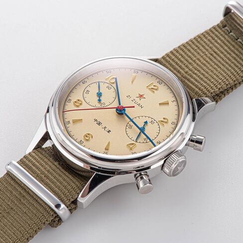 Sugess Chrono Hertiage Gold Swan Neck 38mm Seagull 1963 مع سوار نايلون أصلي، زجاج كريستال الياقوت، غطاء خلفي لحالة المعرض ST1901 ساعة ميكانيكية كرونوغراف للرجال SU1963TBNX in Kuwait