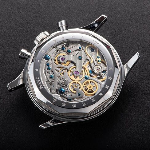 Sugess Chrono Hertiage Gold Swan Neck 38mm Seagull 1963 مع سوار نايلون أصلي، زجاج كريستال الياقوت، غطاء خلفي لحالة المعرض ST1901 ساعة ميكانيكية كرونوغراف للرجال SU1963TBNX in Kuwait
