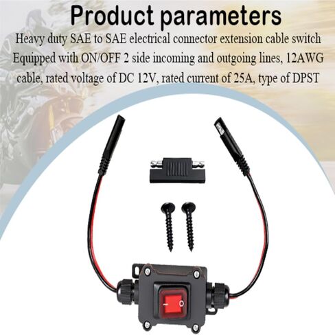 12V Inline Toggle Power Switch, 12AWG on/Off Switch SAE to SAE Cable, IP67 Quick Connect/Disconnect Red Light Button, Suitable for Motorcycle, Solar Panel, RV, Camping Trailer on/Off Connection in Saudi Arabia