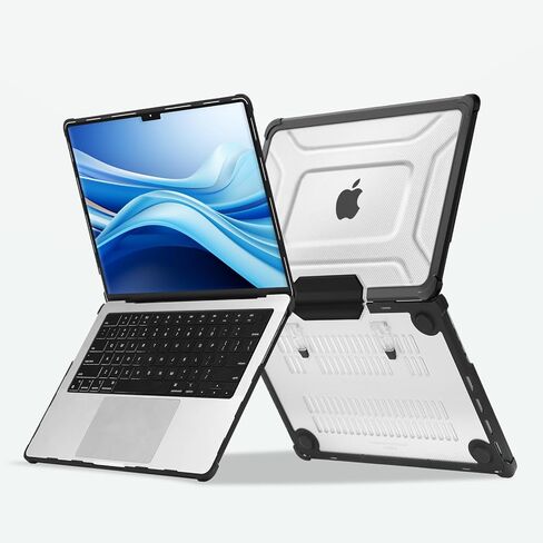 MOSISO Compatible with MacBook Pro 14 inch Case 2025-2021 M5 M4 M3 M2 M1 A3434 A3112 A3185 A3401 A2918 A2992 A2779 A2442, Shockproof TPU Bumper Dots Plastic Hard Case with Foldable Stand, Black in Saudi Arabia