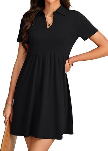 KIFOVEN Women's Pleated Collared V Neck Short Sleeve Loose Fit Casual Mini Dress in Saudi Arabia