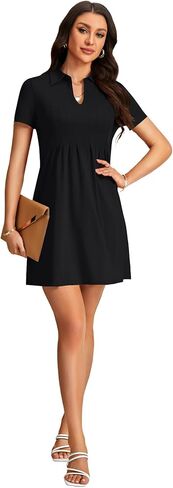 KIFOVEN Women's Pleated Collared V Neck Short Sleeve Loose Fit Casual Mini Dress in Saudi Arabia