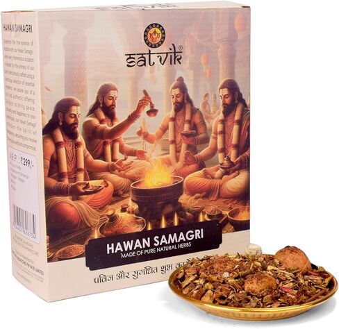 ساتفيك 500 جرام هافان ساماجري لبوجا | هاوان كوند، دورجا بوجا، منزل بوجا، ياجيا، ديوالي هاوان/هافان ياجيا شانتي، طقوس بوجان الهندوسية، منزل ماندير، صلاة روحية دينية، بوجا in Kuwait
