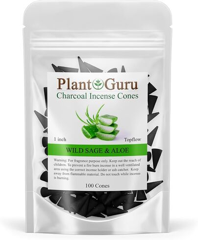 Wild Sage and Aloe Charcoal Incense Cones 1" TOPFLOW - 100 Pack - Natural Scented Cones Handmade Hand Dipped in Saudi Arabia