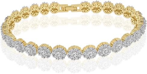 VVS1/D 5.50 Ctw. 14K Solid Gold Electro Micron Bonded Lab Grown Simulated Diamond Round Flower Cluster Tennis Link Chain Bracelet 7mm/8 Inch Unisex in Kuwait