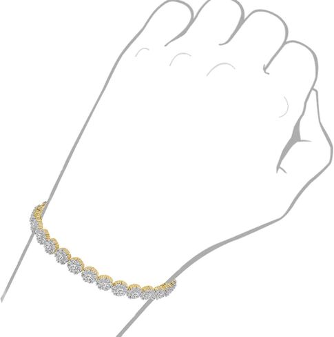 VVS1/D 5.50 Ctw. 14K Solid Gold Electro Micron Bonded Lab Grown Simulated Diamond Round Flower Cluster Tennis Link Chain Bracelet 7mm/8 Inch Unisex in Kuwait
