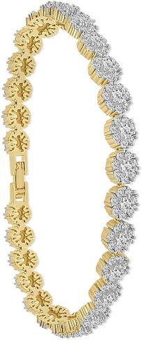 VVS1/D 5.50 Ctw. 14K Solid Gold Electro Micron Bonded Lab Grown Simulated Diamond Round Flower Cluster Tennis Link Chain Bracelet 7mm/8 Inch Unisex in Kuwait