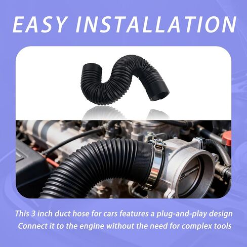 3" Diameter Air Intake Hose for Car,Flexible Air Intake Tube Extendable Up to 39.37",Universal Adjustable Car Airs Duct Hose Cars Accessories for Most Automotive,Truck in Kuwait