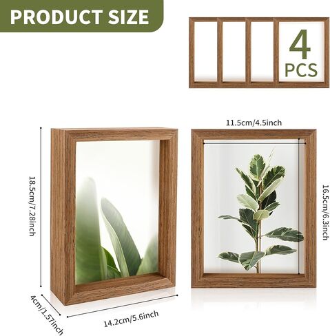 5x7 Floating Picture Frames Set of 4, Double Sided Glass Photo Frame Wood, Brown Floating Picture Frames Display for Wall Mount or Tabletop Standing in Saudi Arabia