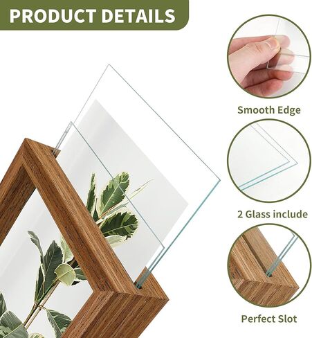5x7 Floating Picture Frames Set of 4, Double Sided Glass Photo Frame Wood, Brown Floating Picture Frames Display for Wall Mount or Tabletop Standing in Saudi Arabia