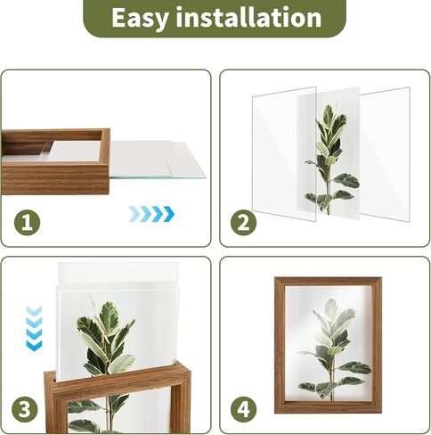 5x7 Floating Picture Frames Set of 4, Double Sided Glass Photo Frame Wood, Brown Floating Picture Frames Display for Wall Mount or Tabletop Standing in Saudi Arabia