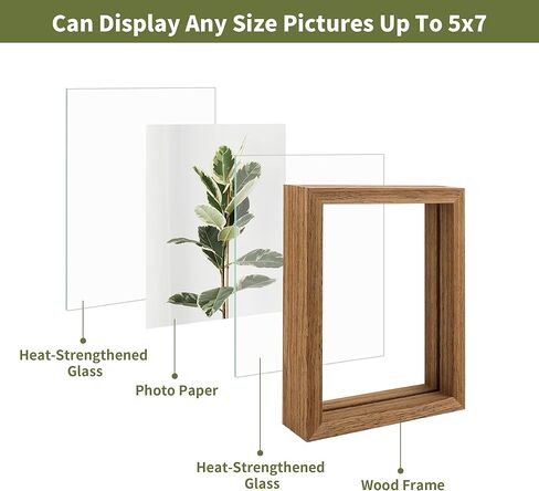 5x7 Floating Picture Frames Set of 4, Double Sided Glass Photo Frame Wood, Brown Floating Picture Frames Display for Wall Mount or Tabletop Standing in Saudi Arabia