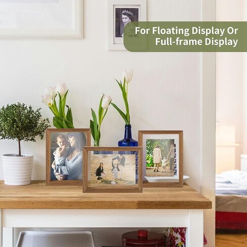 5x7 Floating Picture Frames Set of 4, Double Sided Glass Photo Frame Wood, Brown Floating Picture Frames Display for Wall Mount or Tabletop Standing in Saudi Arabia