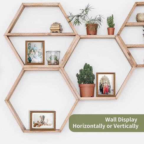 5x7 Floating Picture Frames Set of 4, Double Sided Glass Photo Frame Wood, Brown Floating Picture Frames Display for Wall Mount or Tabletop Standing in Saudi Arabia