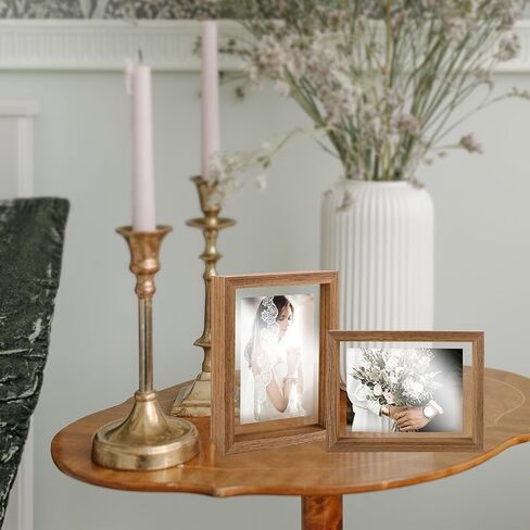 5x7 Floating Picture Frames Set of 4, Double Sided Glass Photo Frame Wood, Brown Floating Picture Frames Display for Wall Mount or Tabletop Standing in Saudi Arabia