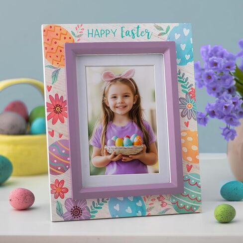 Happy Easter Flower and Egg 4" x 6" or 5" x 7" Wood Picture Frame in Kuwait