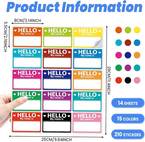 210 قطعة من ملصقات بطاقات الاسم من Leesgel، ملصقات Hello My Name is الملونة، ملصقات لاصقة كبيرة لبطاقات الاسم للمدرسة، والفصول الدراسية، والمكتب، والمنزل، والحفلات، والمؤتمرات in Kuwait