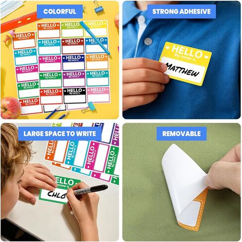 210 قطعة من ملصقات بطاقات الاسم من Leesgel، ملصقات Hello My Name is الملونة، ملصقات لاصقة كبيرة لبطاقات الاسم للمدرسة، والفصول الدراسية، والمكتب، والمنزل، والحفلات، والمؤتمرات in Kuwait